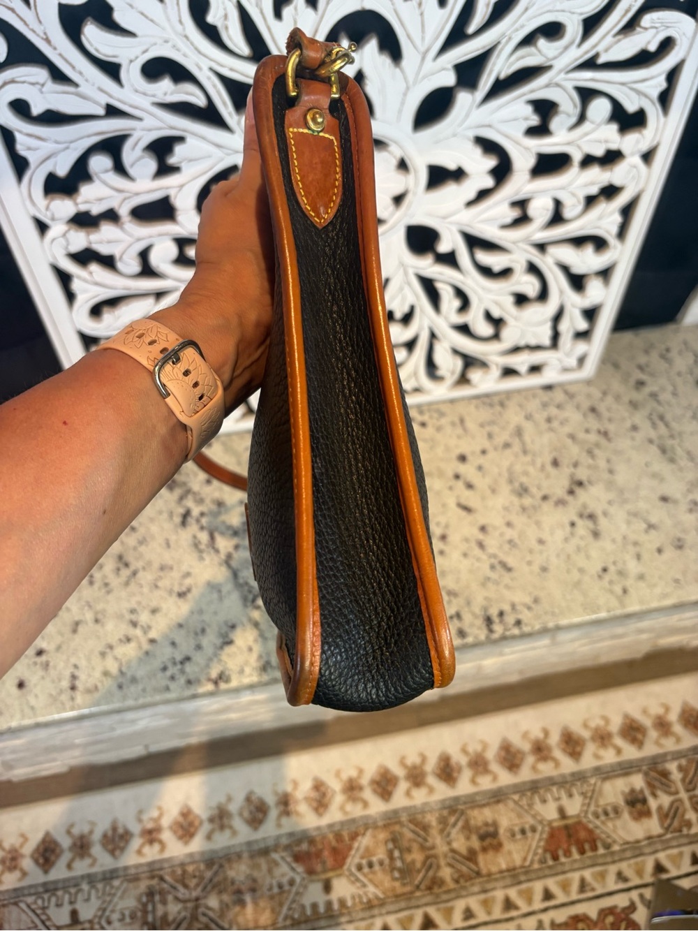 Dooney & Bourke Black Pebbled Leather Crossbody Bag with Brown Trim - Picture 9 of 15